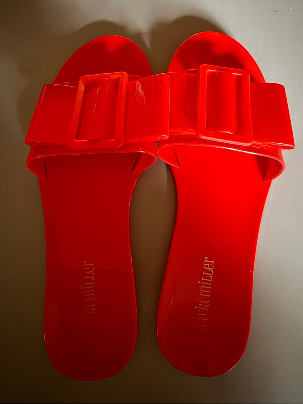 Olivia Miller Bright Red Buckle Slide Sandals